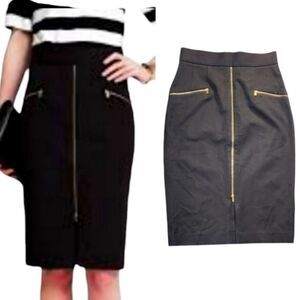 Banana Republic Sloan Zip Front Pencil Skirt Black Gold Sexy Pockets Bodycon 0 S